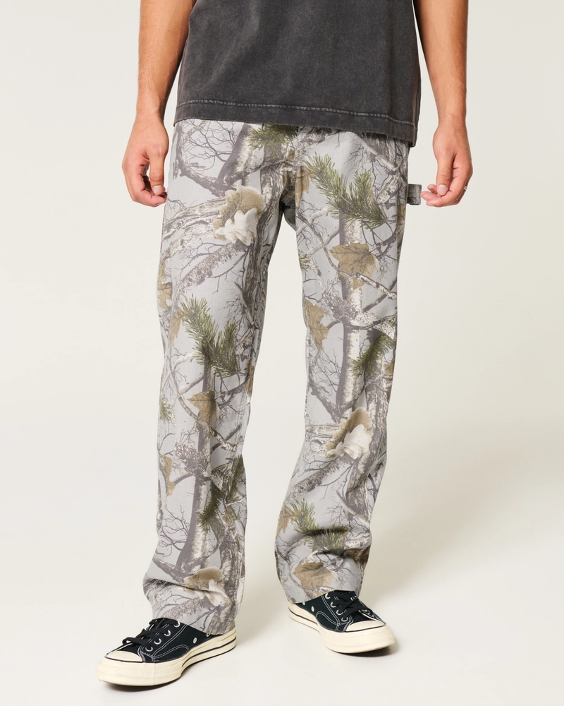 Linen-Blend Baggy Carpenter Pants