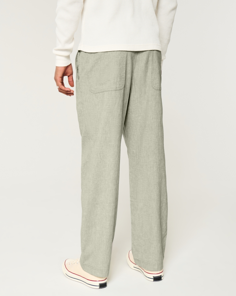 Linen-Blend Flex-Waist Baggy Pants
