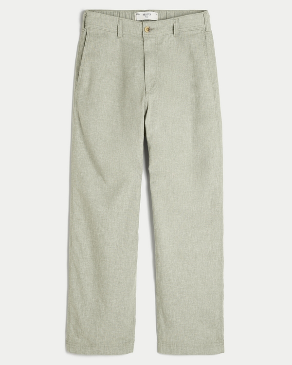 Linen-Blend Flex-Waist Baggy Pants