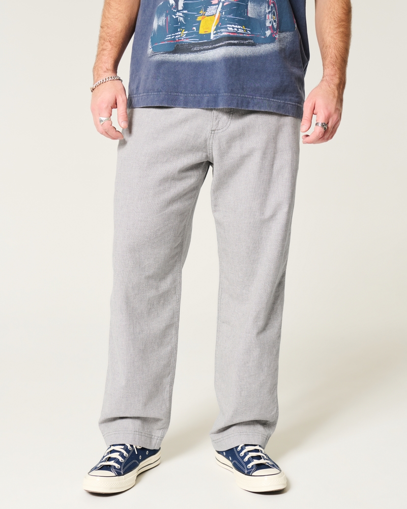 Linen-Blend Flex-Waist Baggy Pants