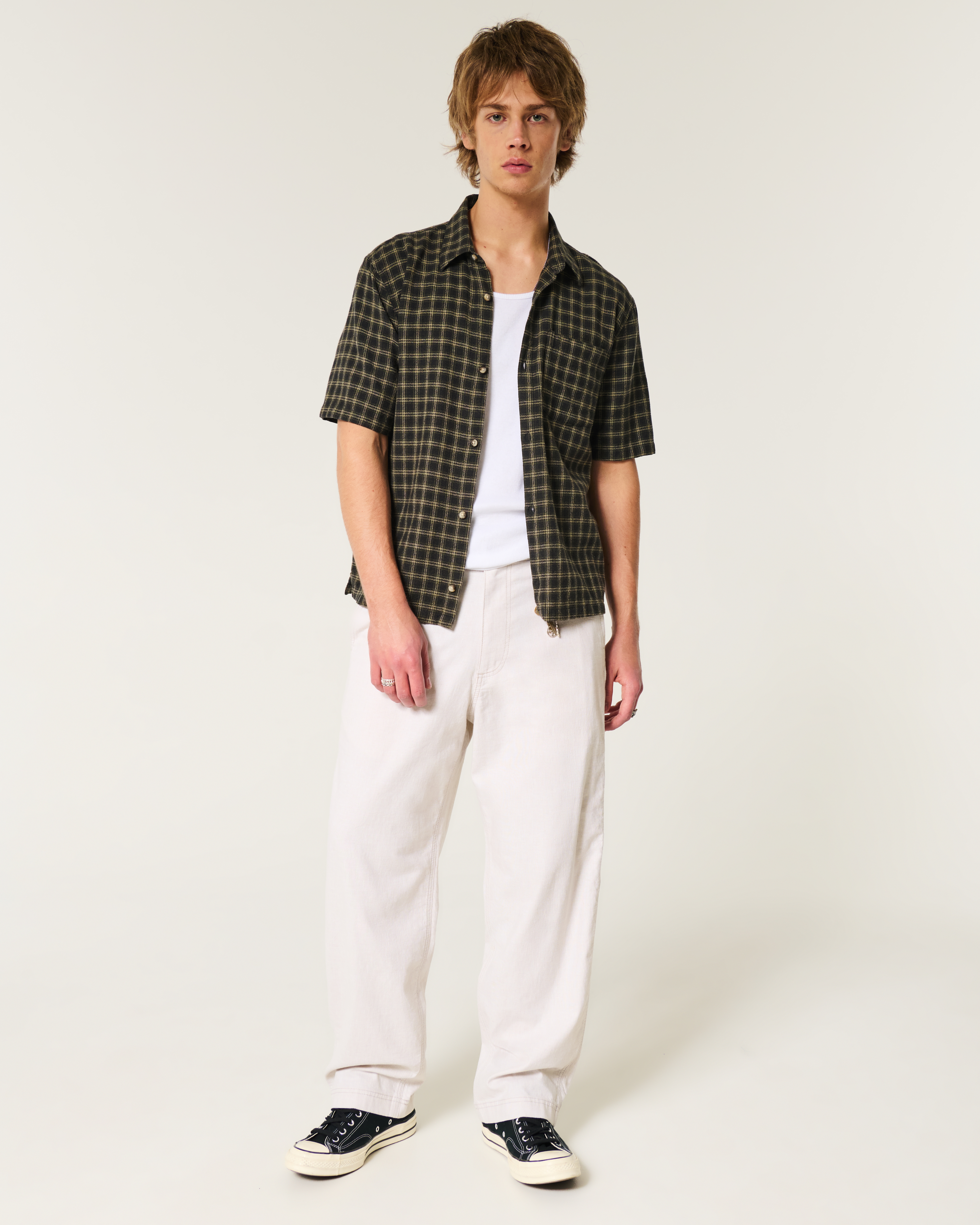 Linen-Blend Flex-Waist Baggy Pants