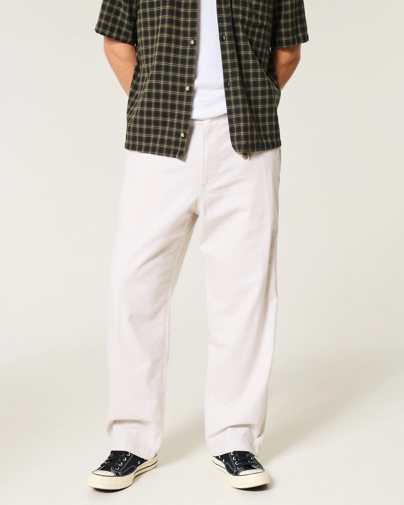 Linen-Blend Flex-Waist Baggy Pants