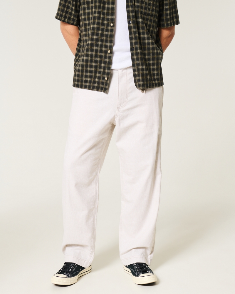 Linen-Blend Flex-Waist Baggy Pants