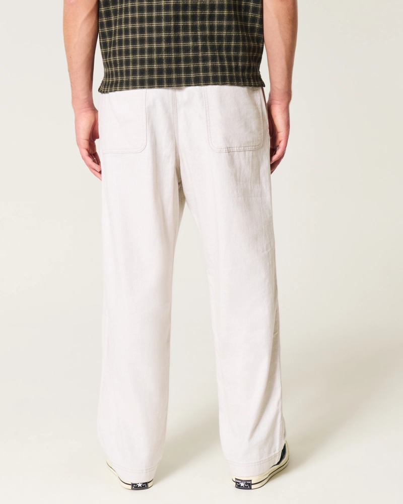 Linen-Blend Flex-Waist Baggy Pants