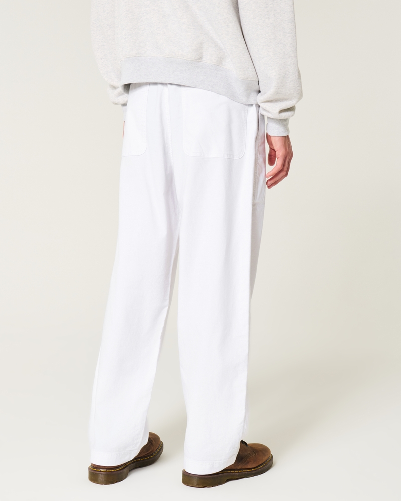 Linen-Blend Flex-Waist Baggy Pants