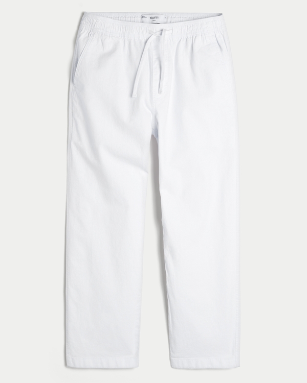Linen-Blend Loose Pull-On Pants, White view 1