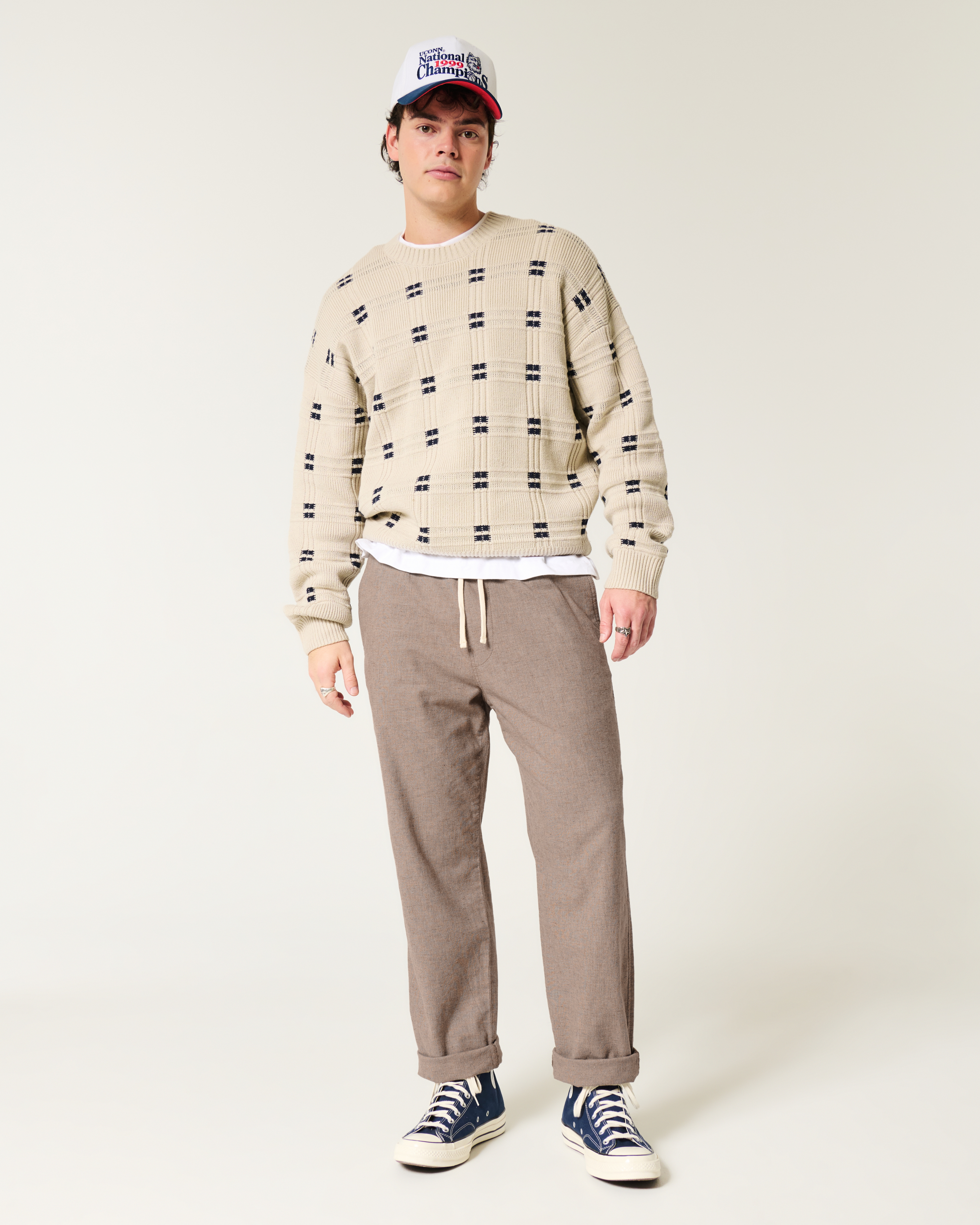 Linen-Blend Loose Pull-On Pants