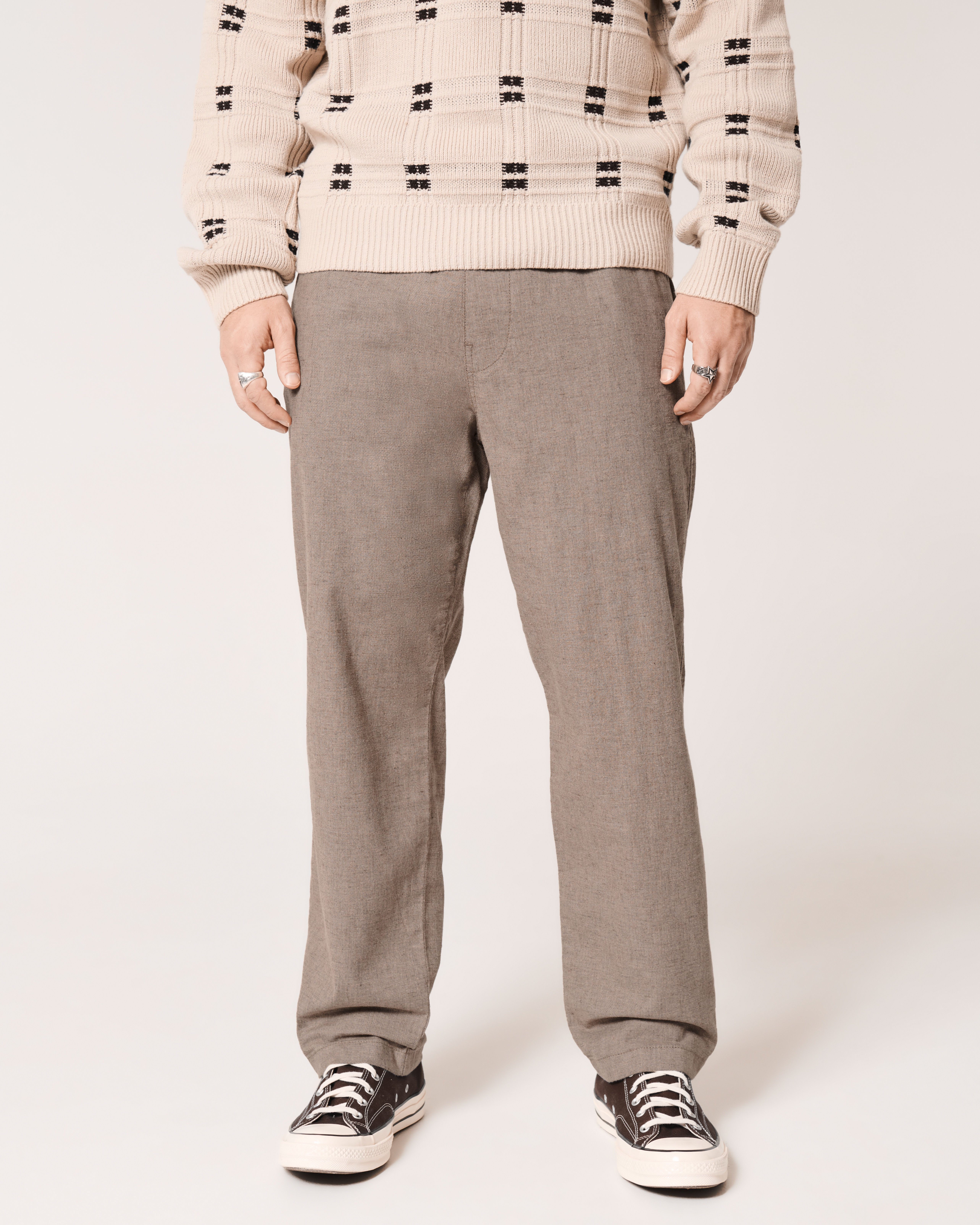 Linen-Blend Loose Pull-On Pants