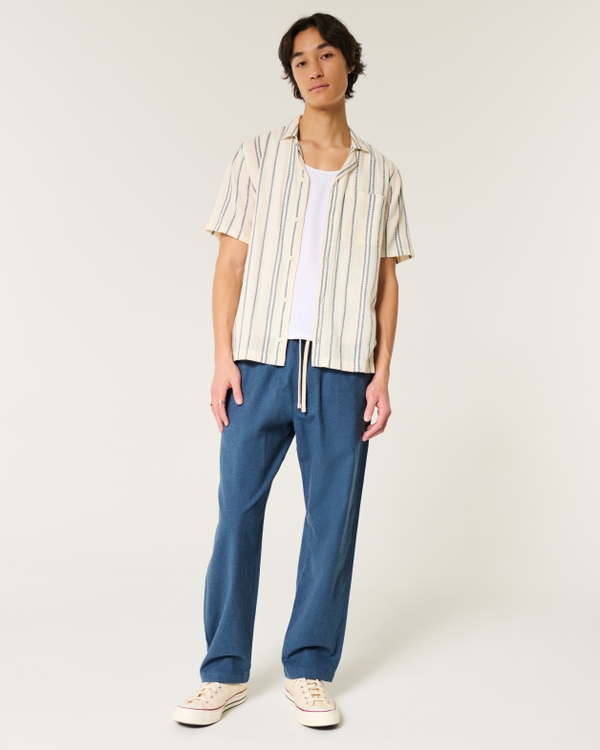 Linen-Blend Loose Pull-On Pants, Navy view 1