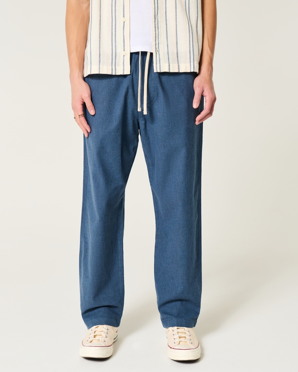 Linen-Blend Loose Pull-On Pants, Navy view 2