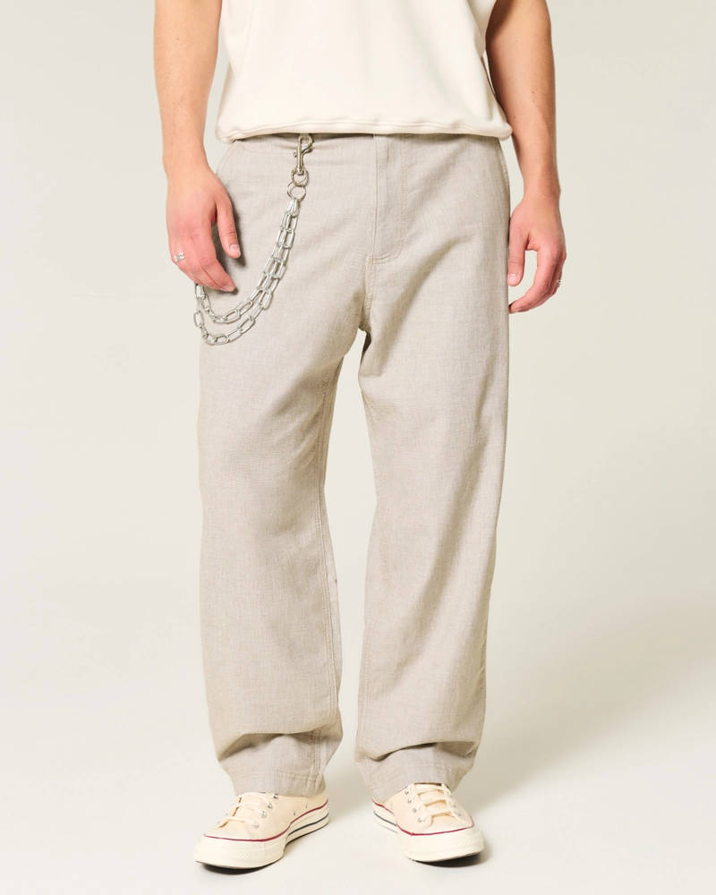 Linen-Blend Flex Waist Baggy Pants