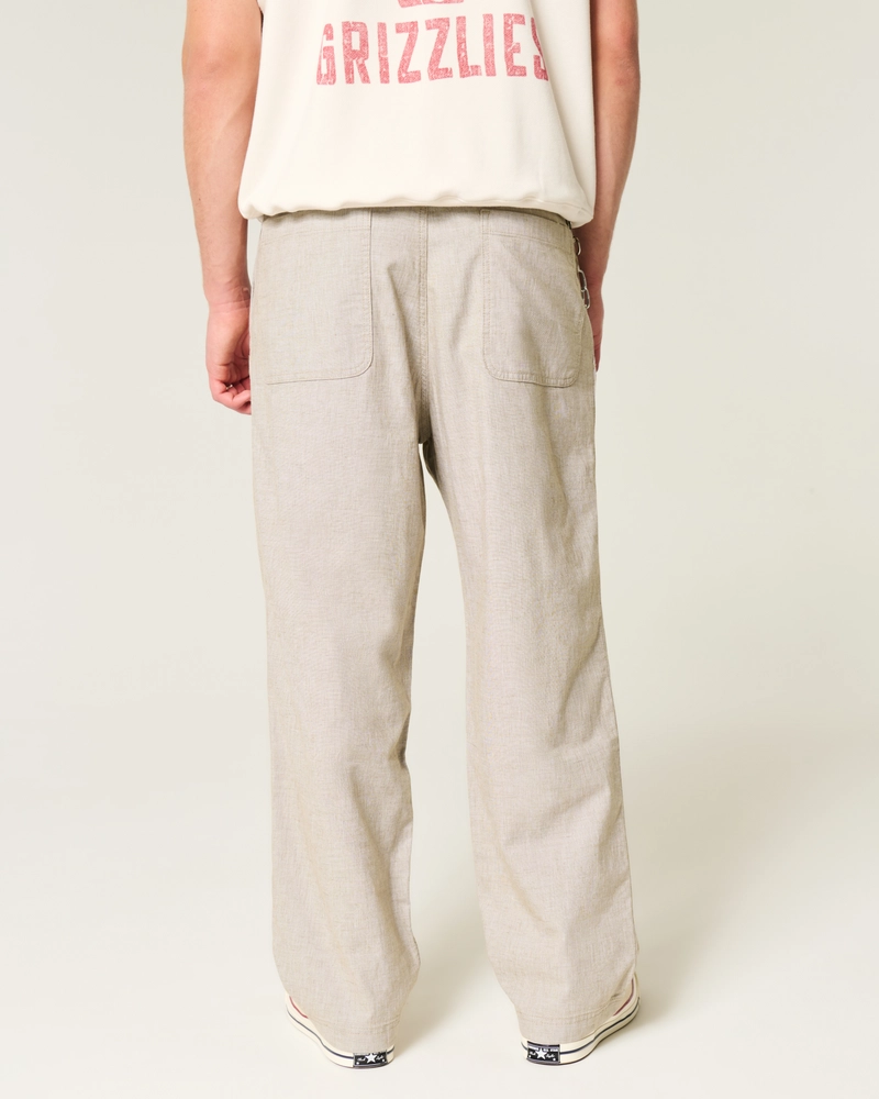 Linen-Blend Flex Waist Baggy Pants
