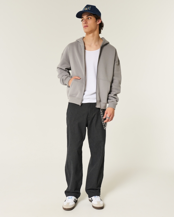 Linen-Blend Flex Waist Baggy Pants, Heather Black view 1