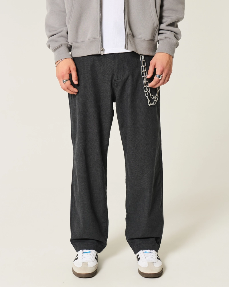 Linen-Blend Flex Waist Baggy Pants