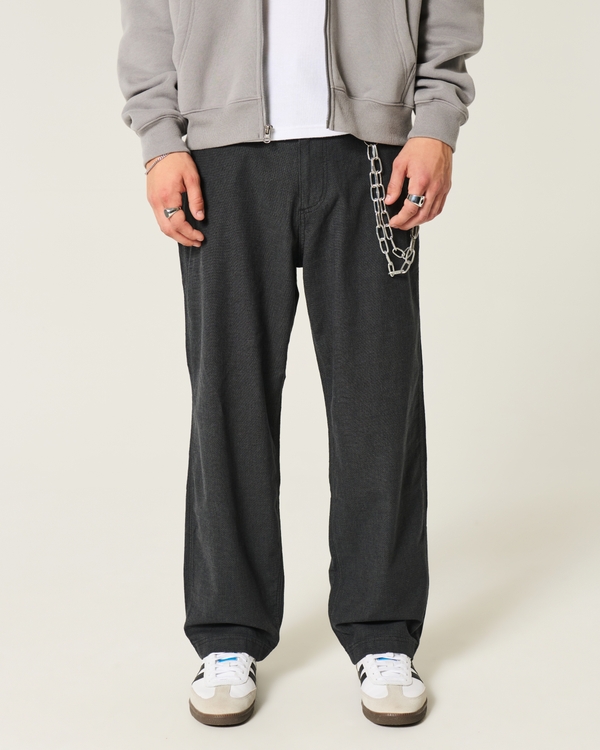 Linen-Blend Flex Waist Baggy Pants, Heather Black view 2