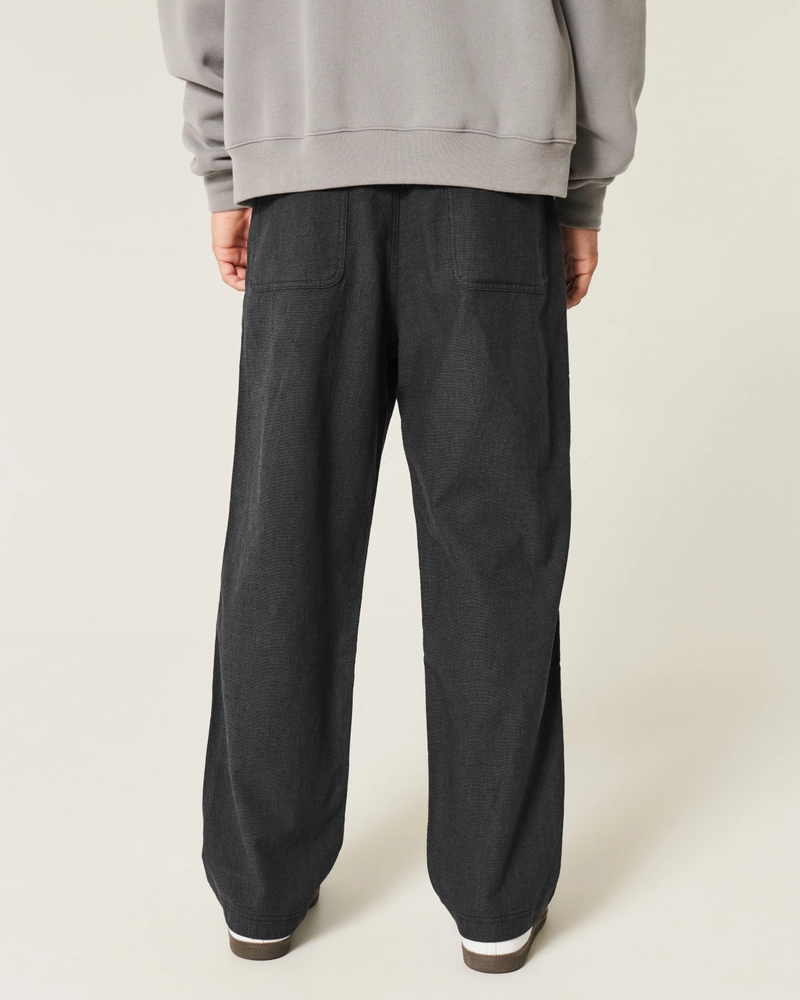 Linen-Blend Flex Waist Baggy Pants