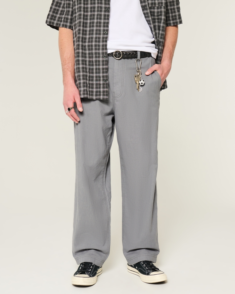 Linen-Blend Flex Waist Baggy Pants