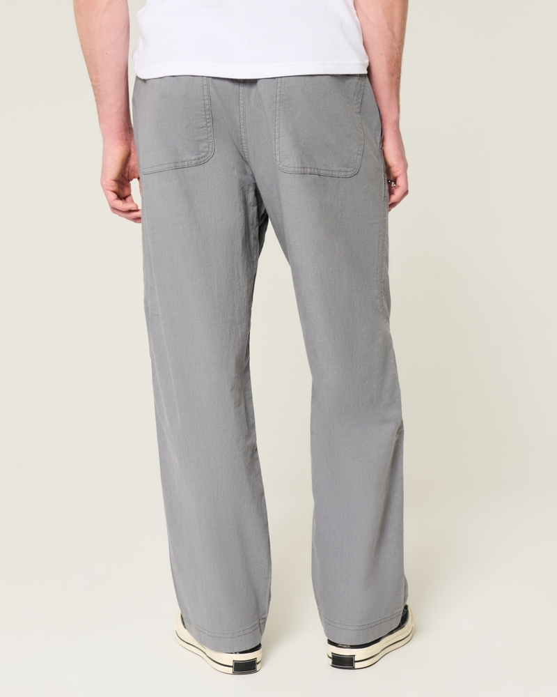Linen-Blend Flex Waist Baggy Pants