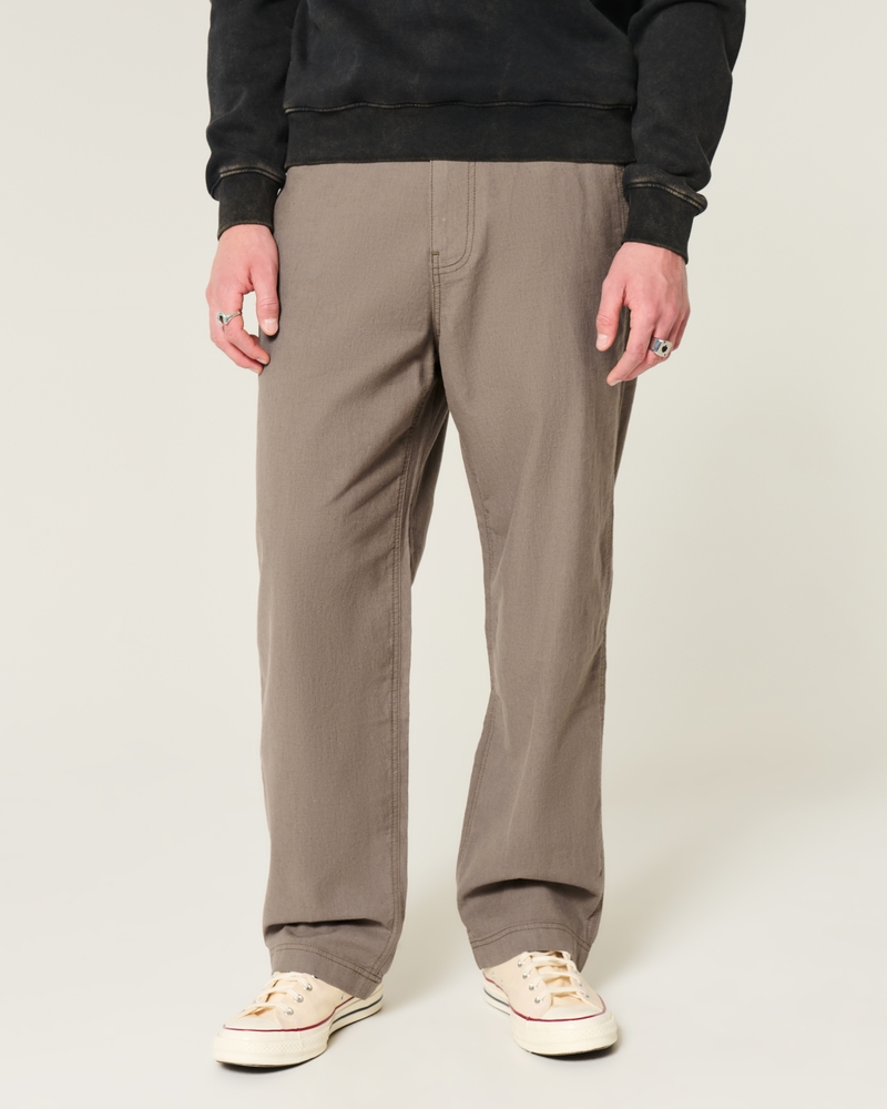 Linen-Blend Flex Waist Baggy Pants