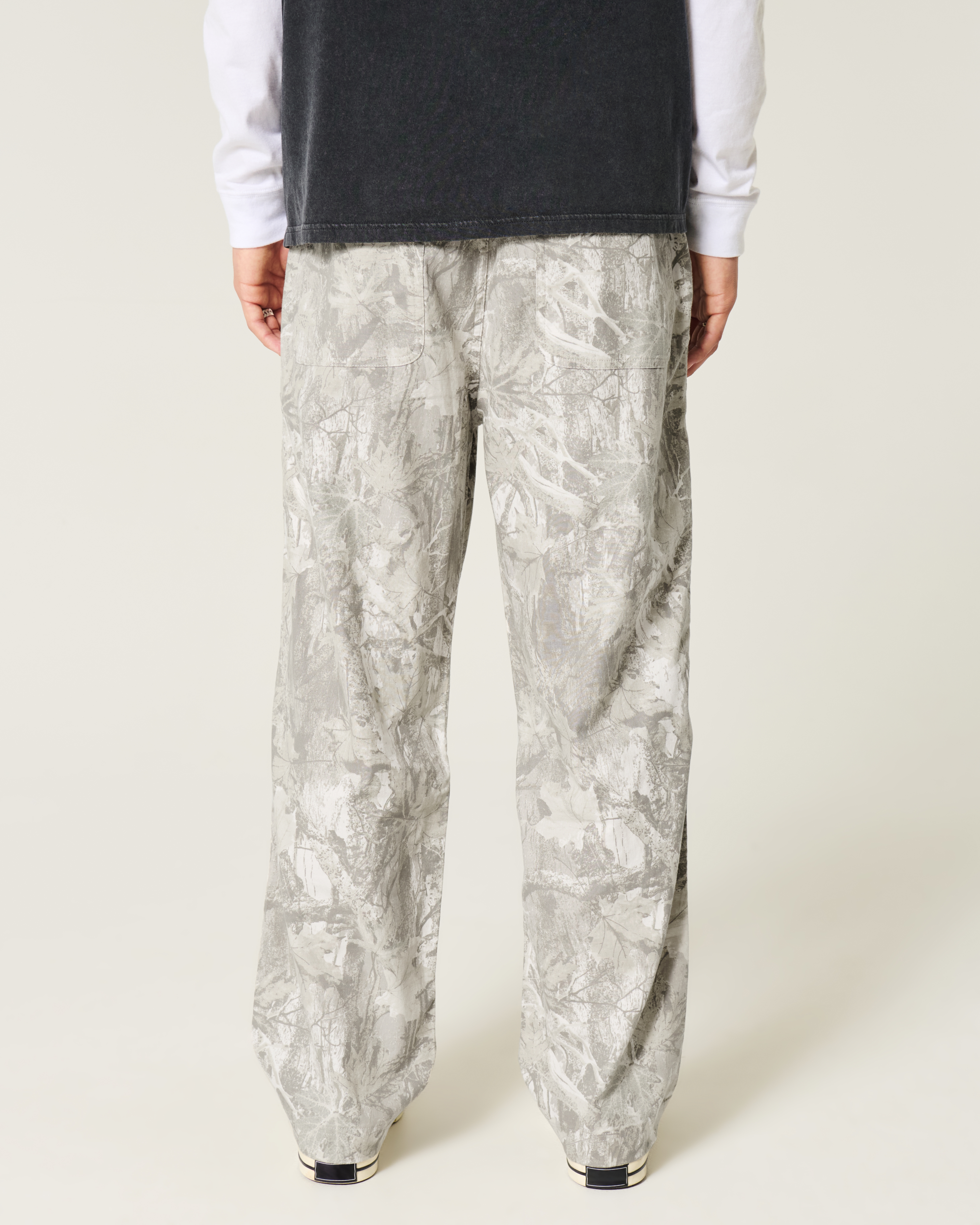 Linen-Blend Camo Baggy Pants