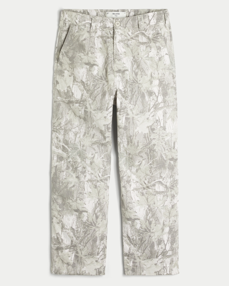 Linen-Blend Camo Baggy Pants