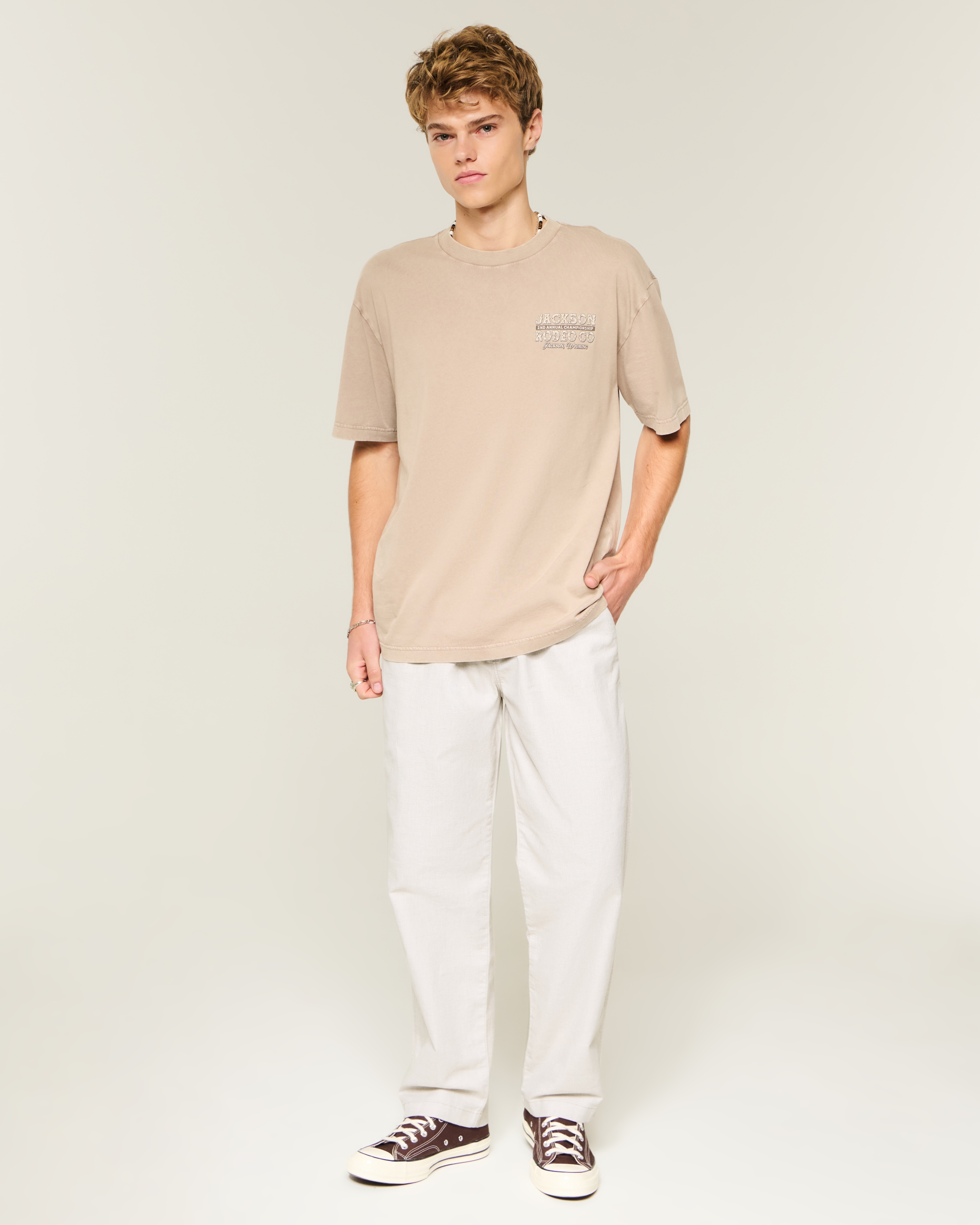 Loose Linen-Blend Pull-On Pants