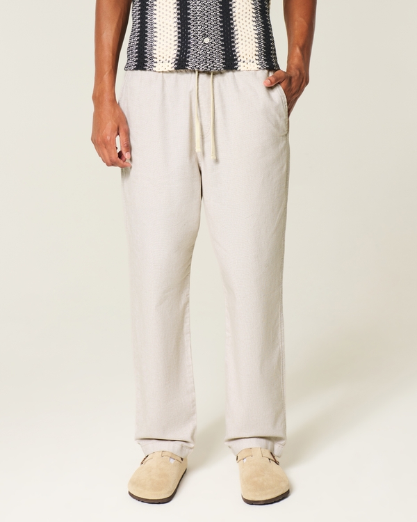 Linen-Blend Loose Pull-On Pants, Heather Cream view 2