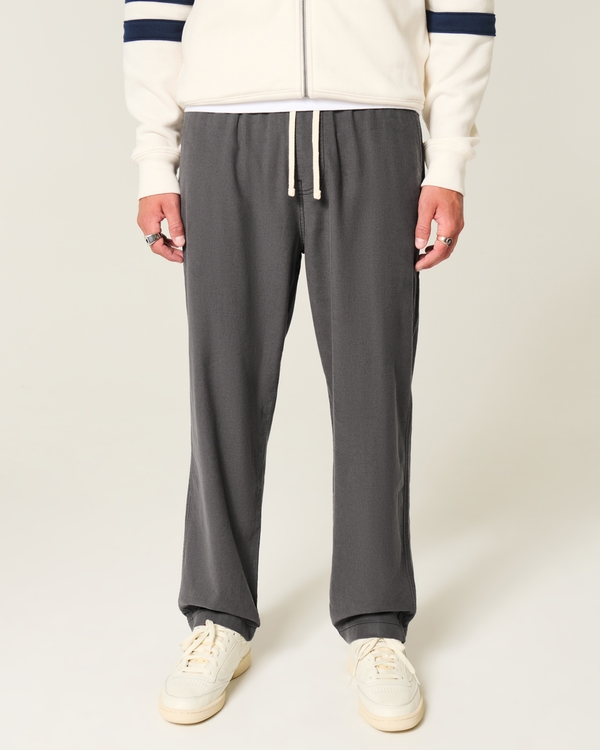 Linen-Blend Loose Pull-On Pants, Faded Black view 2