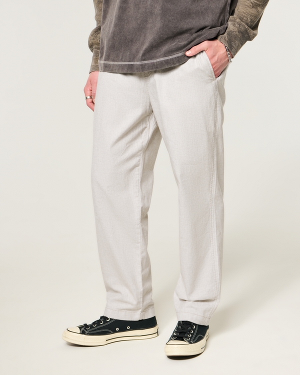 Linen-Blend Loose Pull-On Pants, Heather Cream view 2