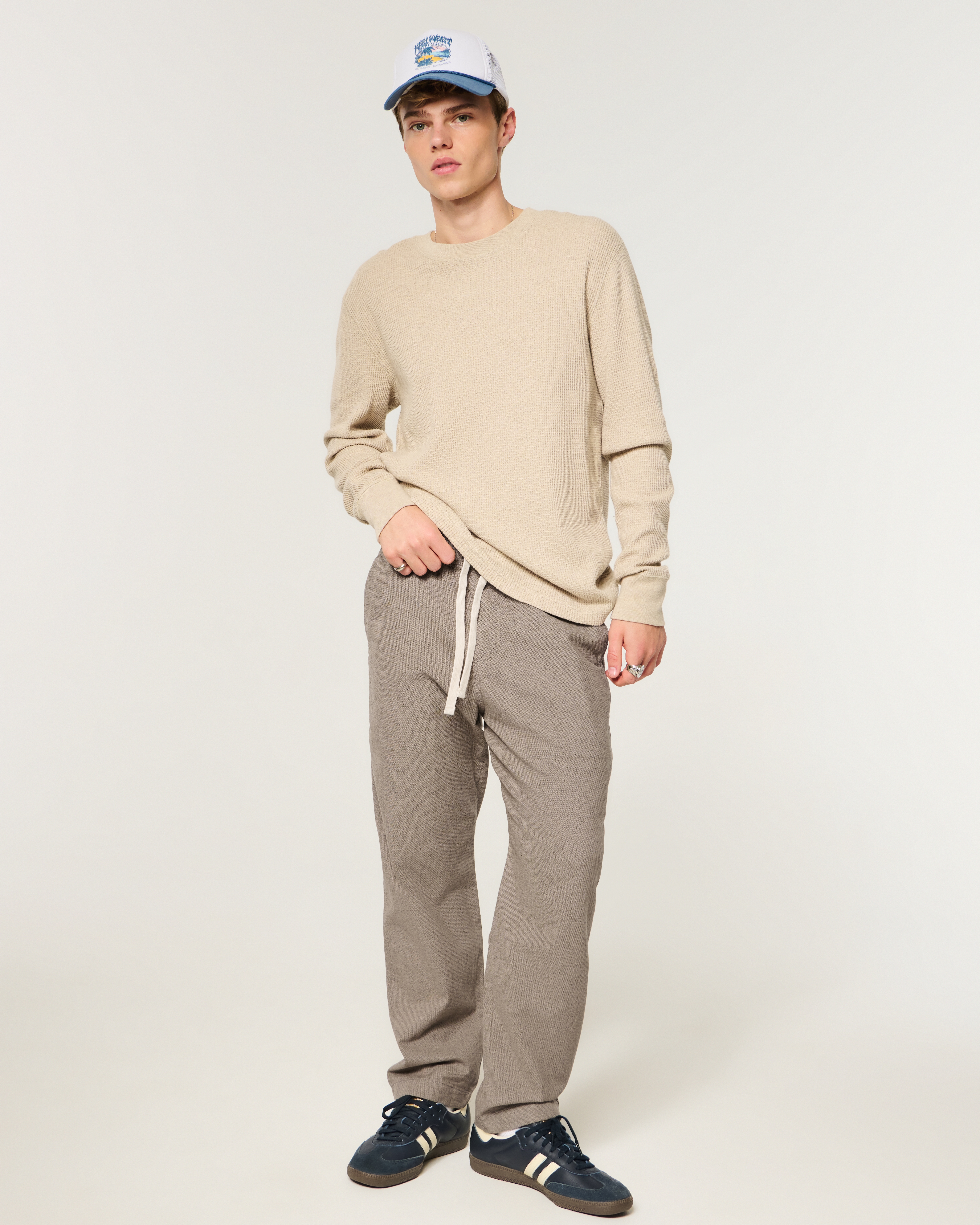 Linen-Blend Loose Pull-On Pants