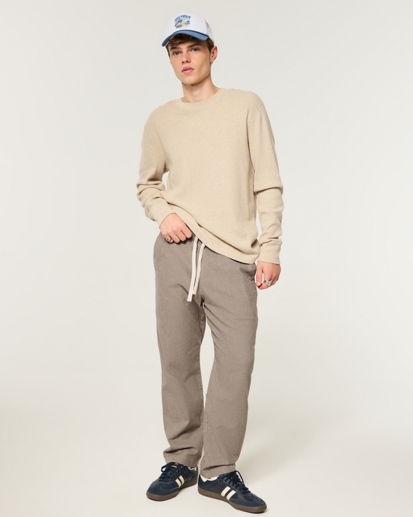Linen-Blend Loose Pull-On Pants, Heather Brown view 1