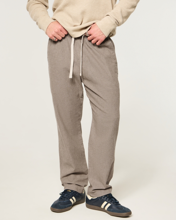 Linen-Blend Loose Pull-On Pants, Heather Brown view 2