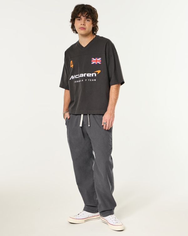 Linen-Blend Loose Pull-On Pants, Washed Black view 1