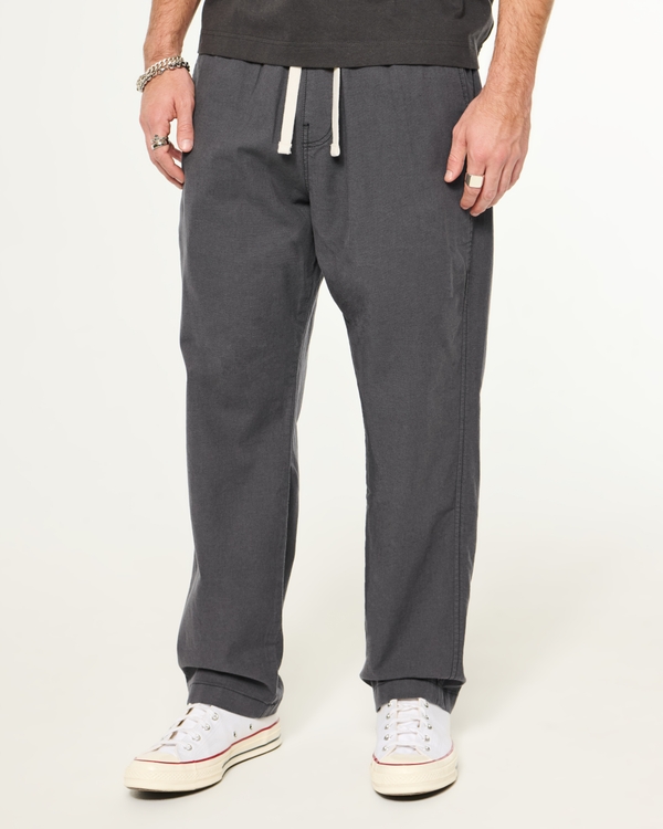 Linen-Blend Loose Pull-On Pants, Washed Black view 2