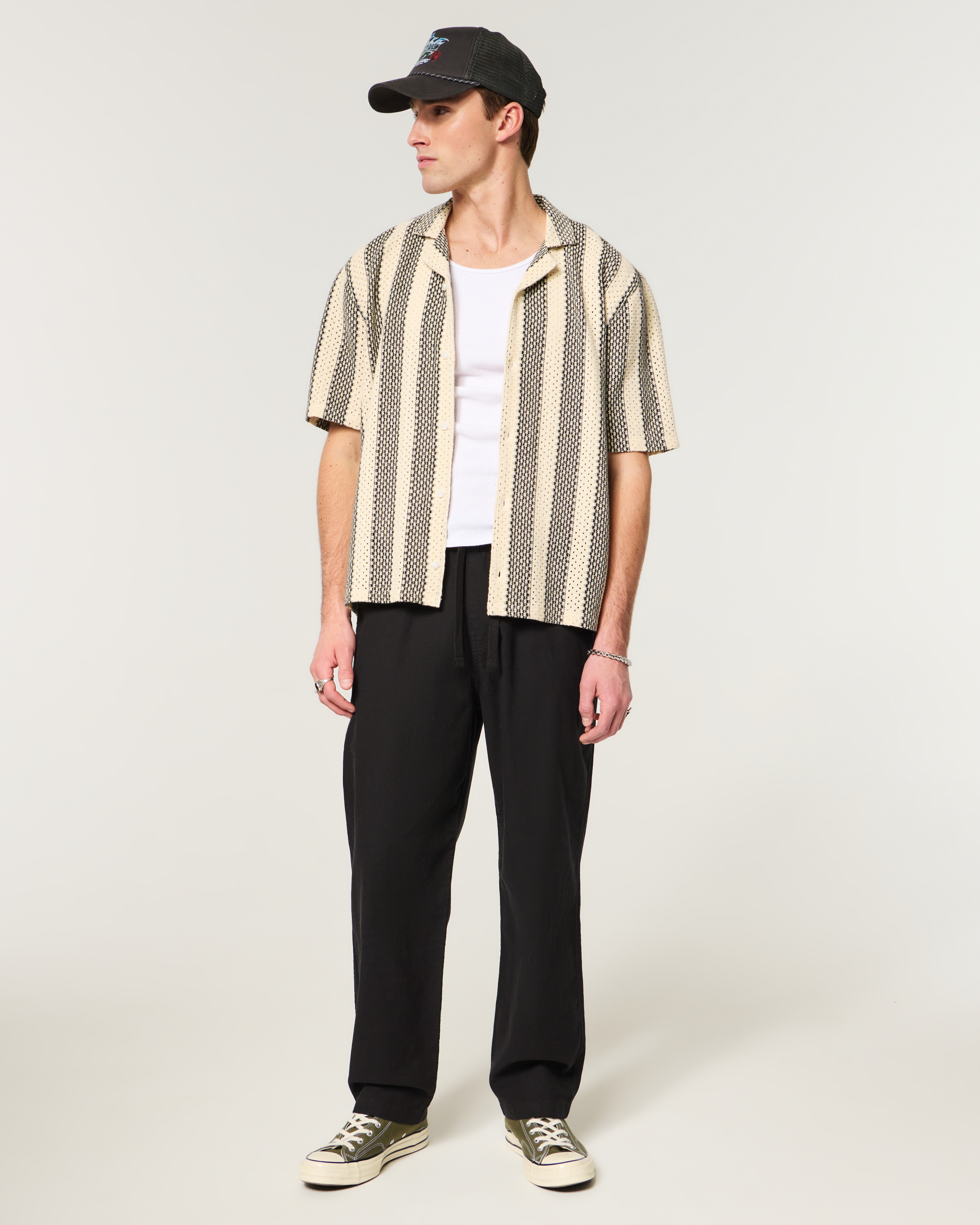 Linen-Blend Loose Pull-On Pants