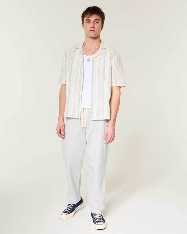 Linen-Blend Loose Pull-On Pants, Light Heather Gray view 1