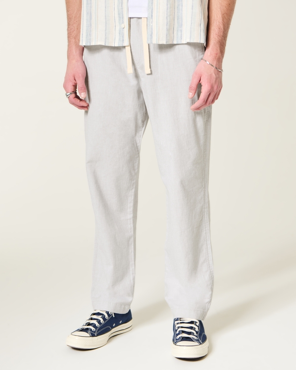 Linen-Blend Loose Pull-On Pants, Light Heather Gray view 2