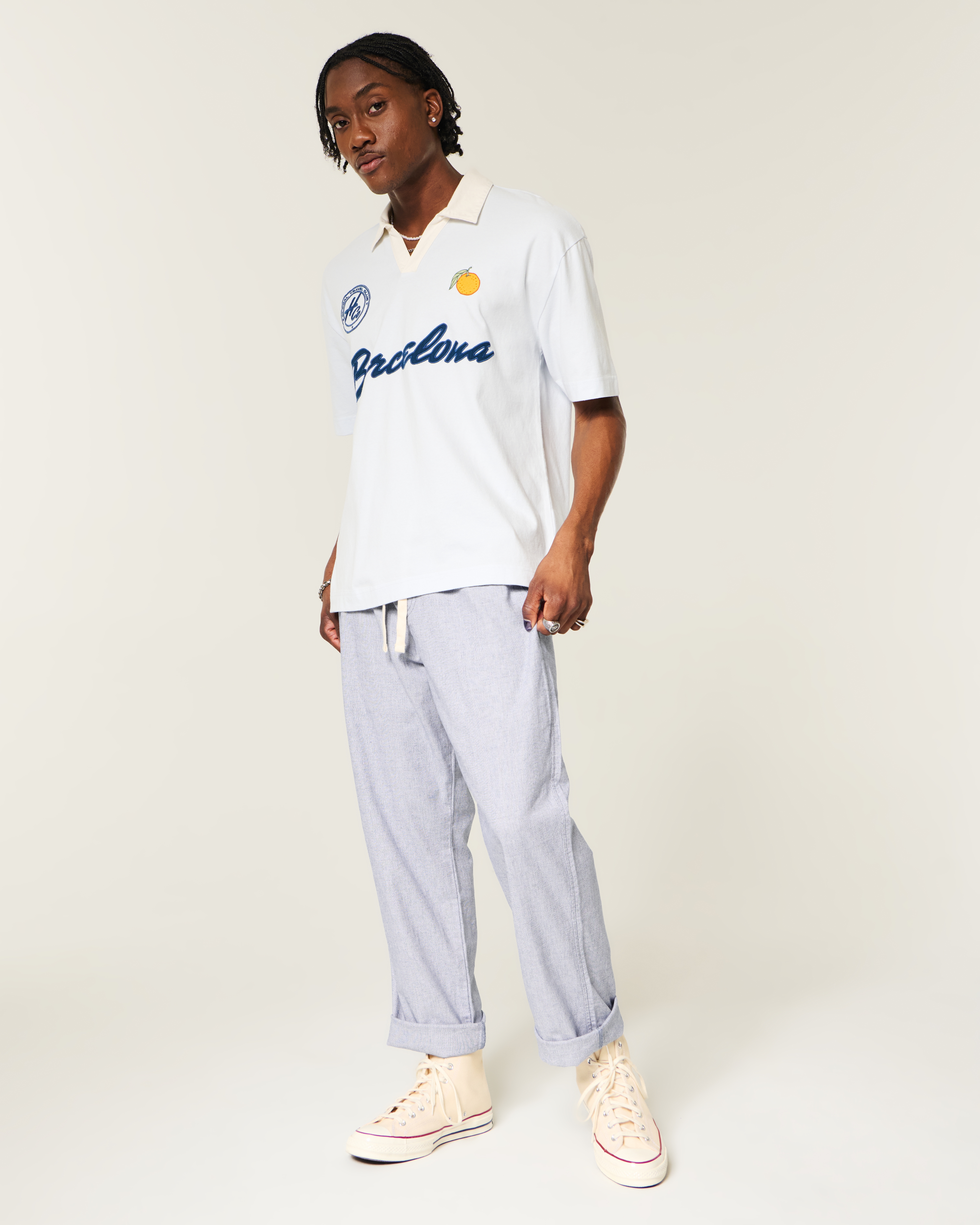 Loose Linen-Blend Pull-On Pants