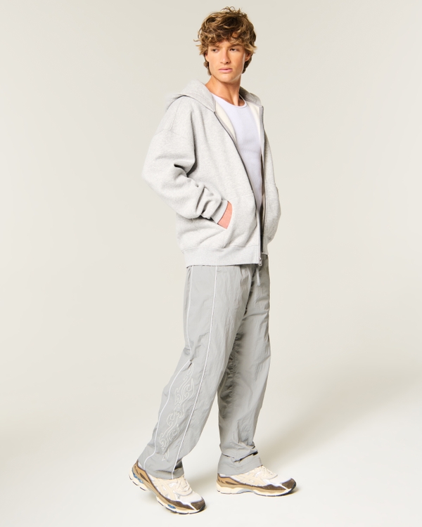 Baggy Flame Graphic Track Pants, Gray view 1