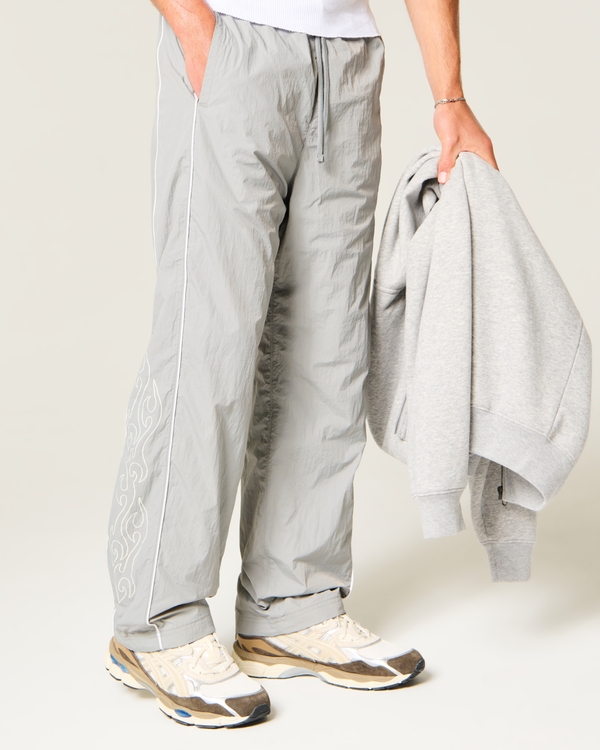 Baggy Flame Graphic Track Pants, Gray view 2
