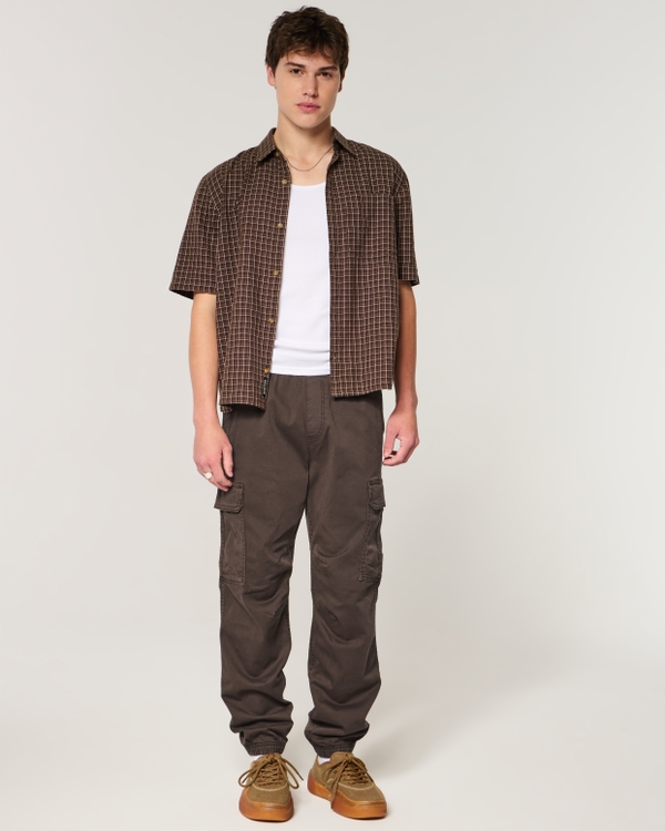 Loose Twill Cargo Joggers, Dark Brown view 1