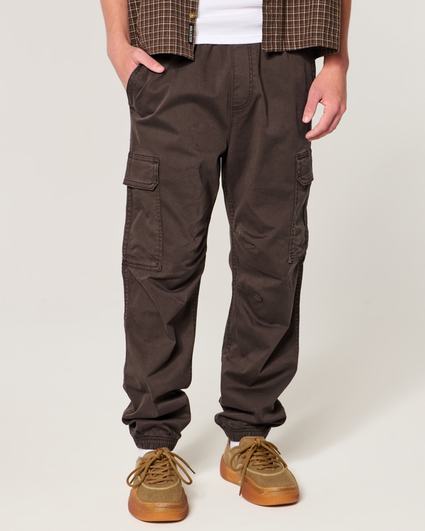 Loose Twill Cargo Joggers, Dark Brown view 2