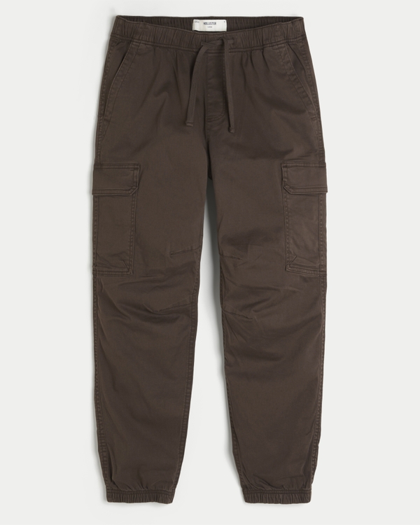 Loose Twill Cargo Joggers, Dark Brown view 1