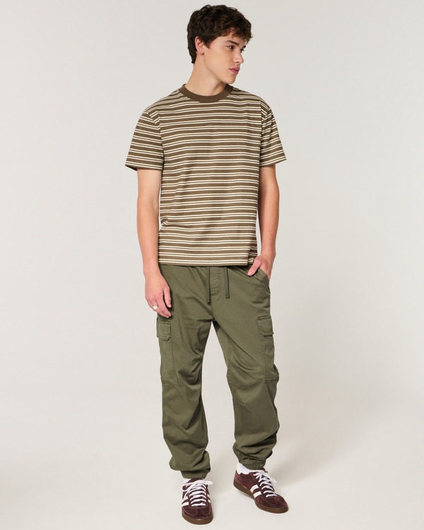 Loose Twill Cargo Joggers, Dark Olive view 1