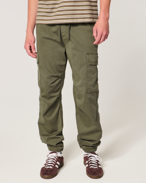 Loose Twill Cargo Joggers, Dark Olive view 2