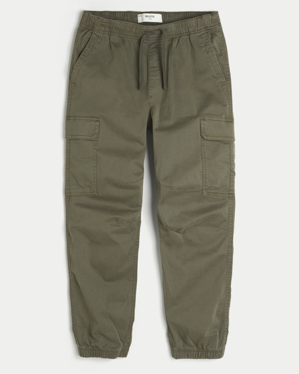 Loose Twill Cargo Joggers, Dark Olive view 1