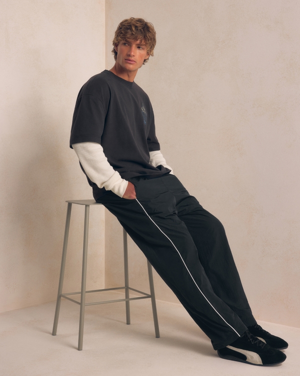 Baggy Track Pants, Black view 1