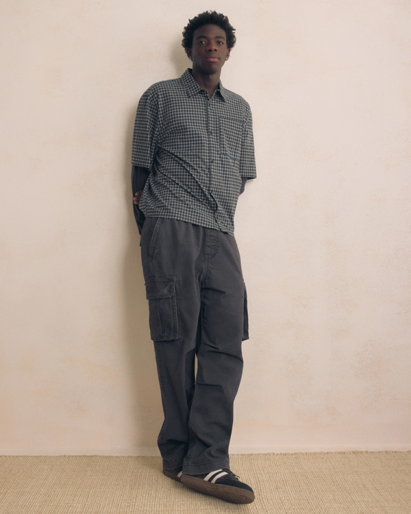 Baggy Pull-On Cargo Pants, Charcoal view 1
