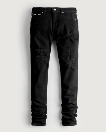 Men's Flash Reactive Ripped Black No Fade Stacked Skinny Jeans | Clearance | HollisterCo.com