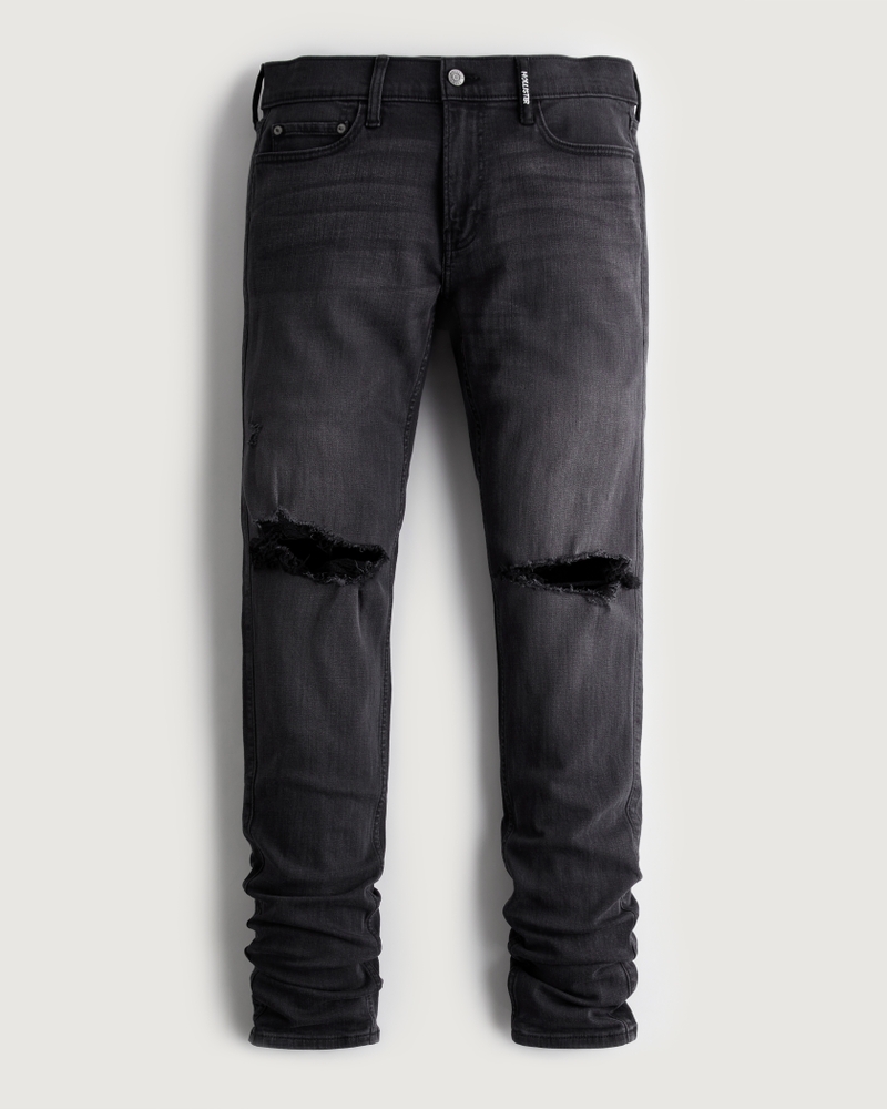 Guys Black Wash Ripped Stacked Skinny Jeans | Guys Bottoms 